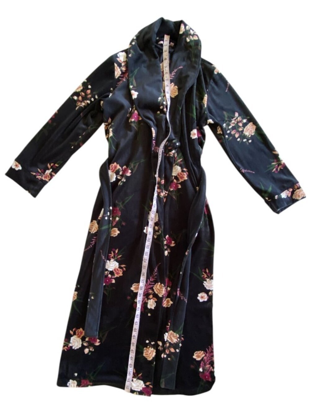 la Vie en Rose Floral Velvet Plush Wrap Robe Sz Medium - Picture 6 of 8